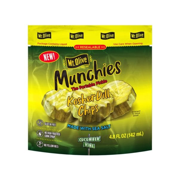 Front of Mt. Olive Munchies Kosher Dill Chips Pouch